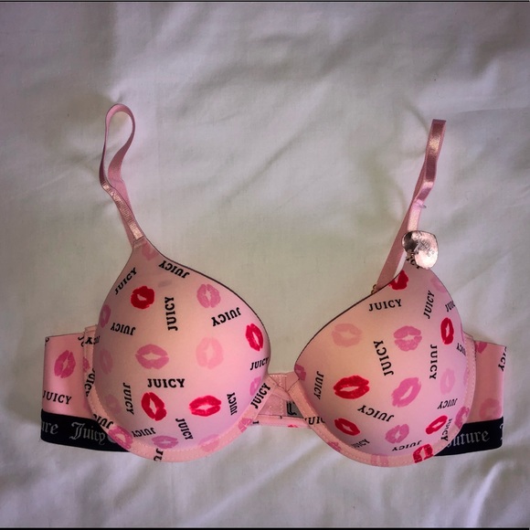 💗NWT Juicy Couture pink lip print bra with black logo band Sz 36C - Picture 1 of 8